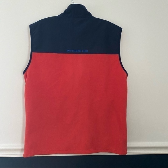 Southern Tide Navigational Fleece Vest Coral Red Navy Large - Picture 4 of 5